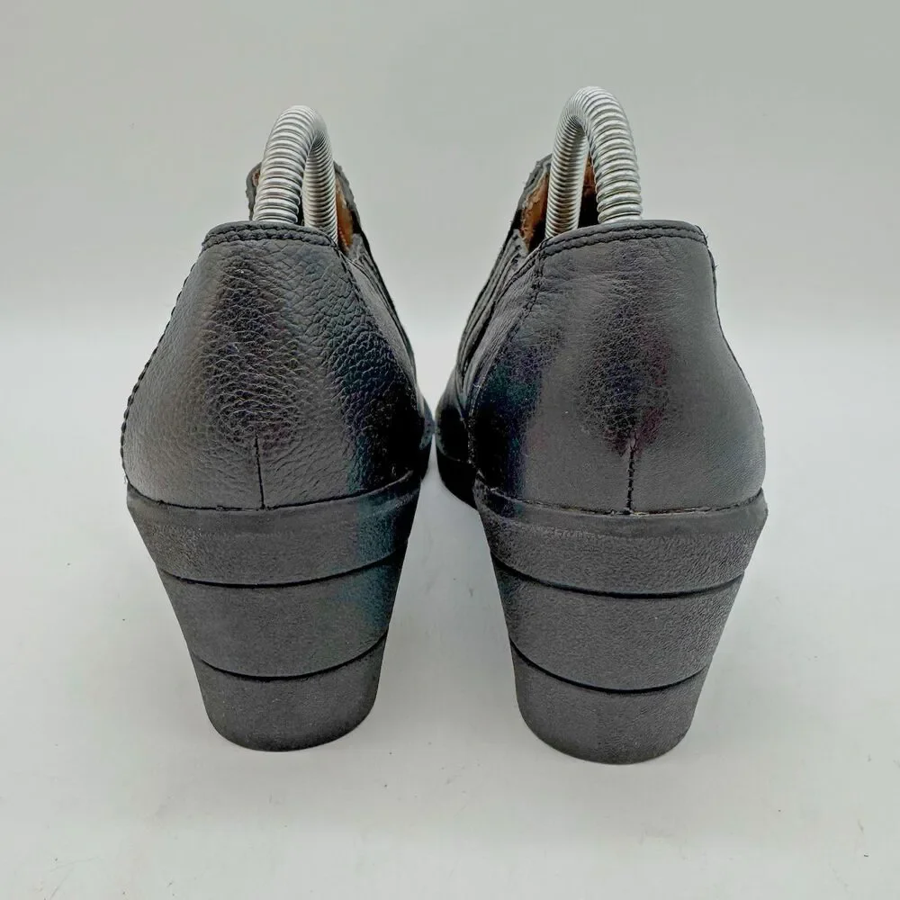 Thom McAn Deidre 2 Wedge Heels Women's 6M Black Leather Stretch Slip On Booties